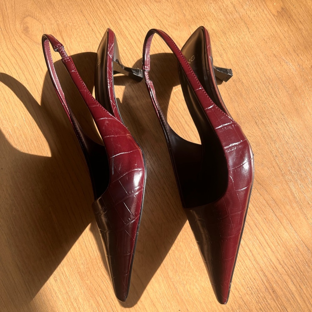 Mango Women's Burgundy Slingback Heels - Picture 3 of 5
